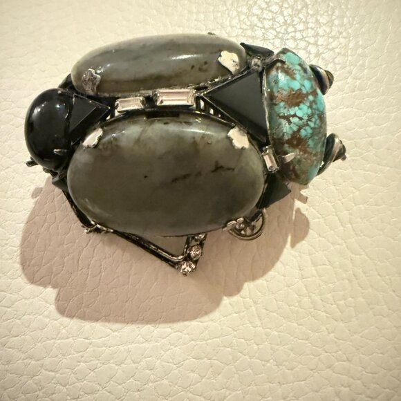 VINTAGE IRADJ MOINI AMETHYST LABRADORITE TURQUOISE NECKLACE BUG BROOCH - Picture 9 of 9